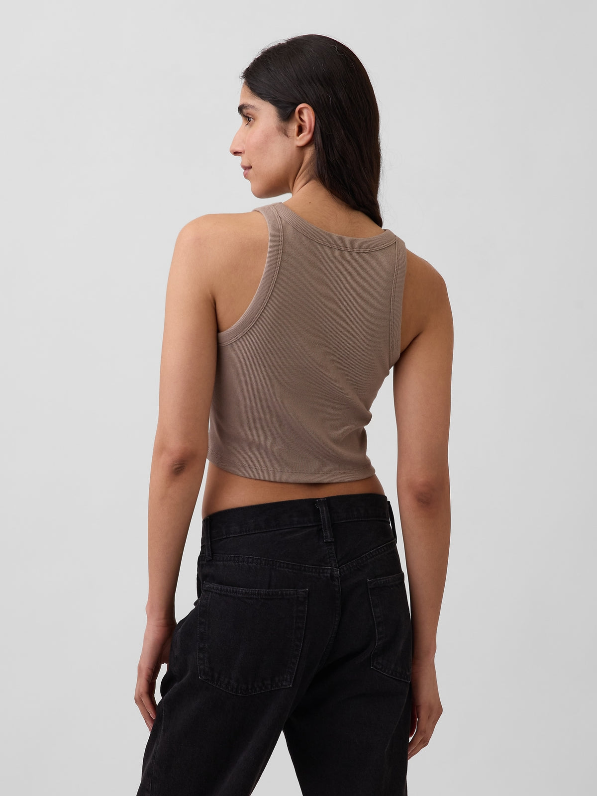 Ribbed Gap Logo Cropped Tank Top - MEDIUM COOL BROWN