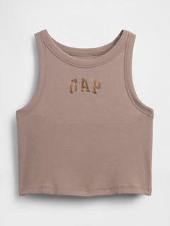 Ribbed Gap Logo Cropped Tank Top - MEDIUM COOL BROWN