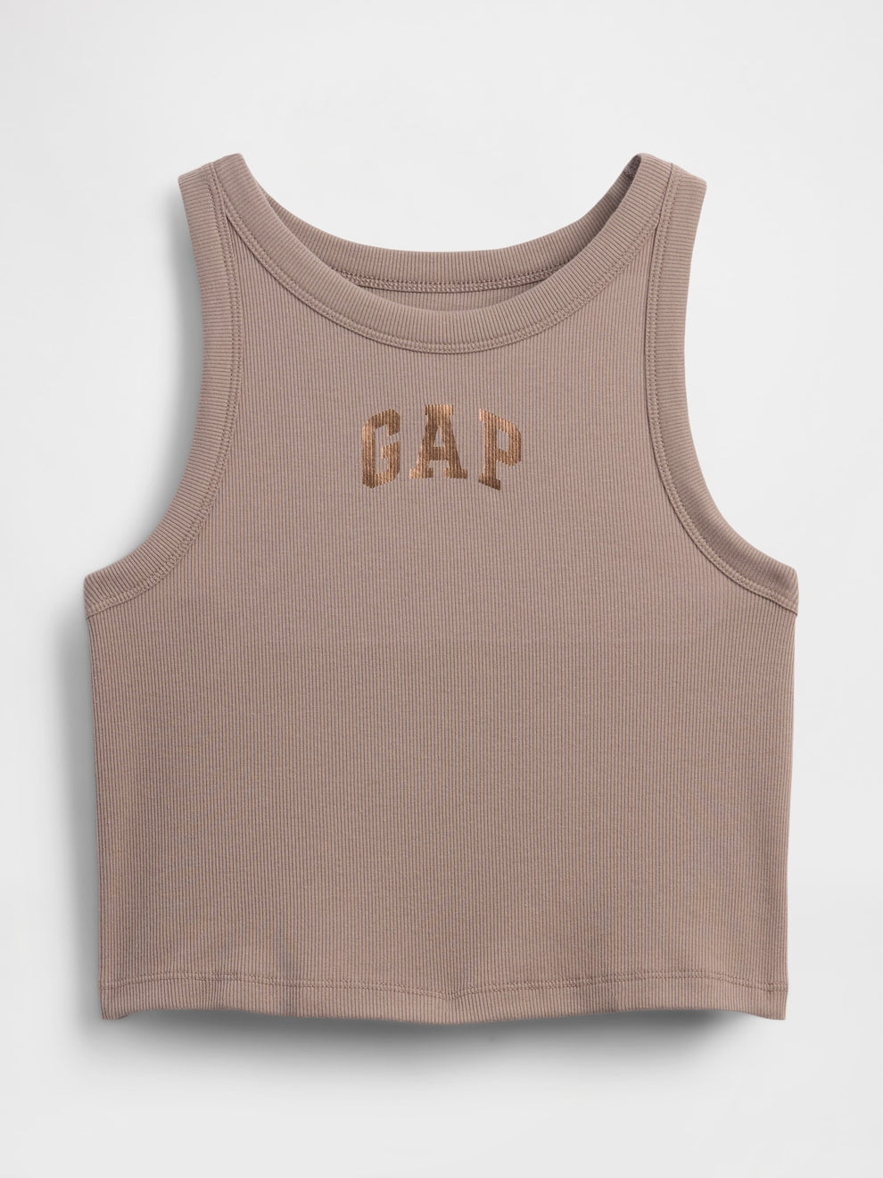 Ribbed Gap Logo Cropped Tank Top - MEDIUM COOL BROWN