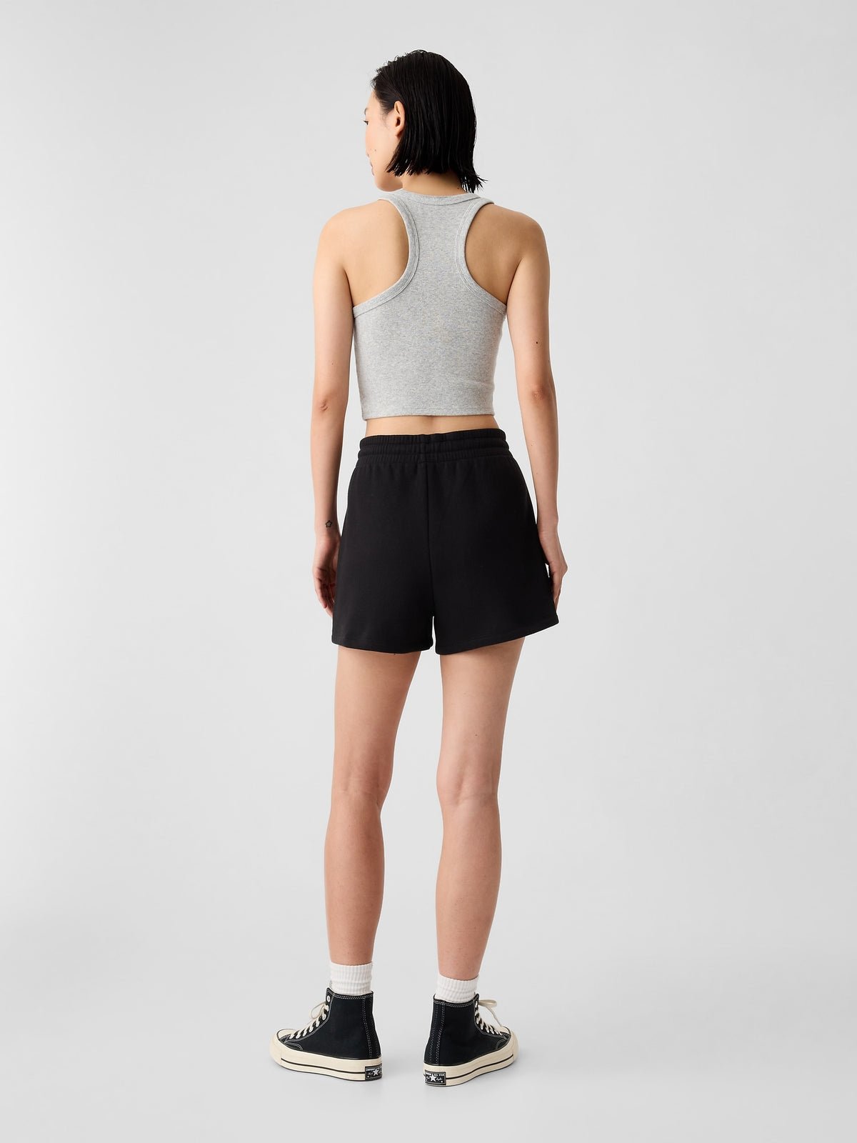 Gap Logo Shorts in true black, back view on a model