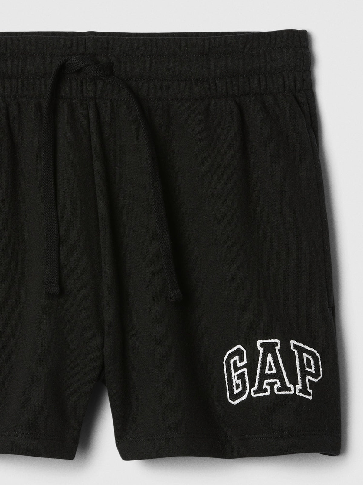 Gap Logo Shorts in true black, waistband and logo detail