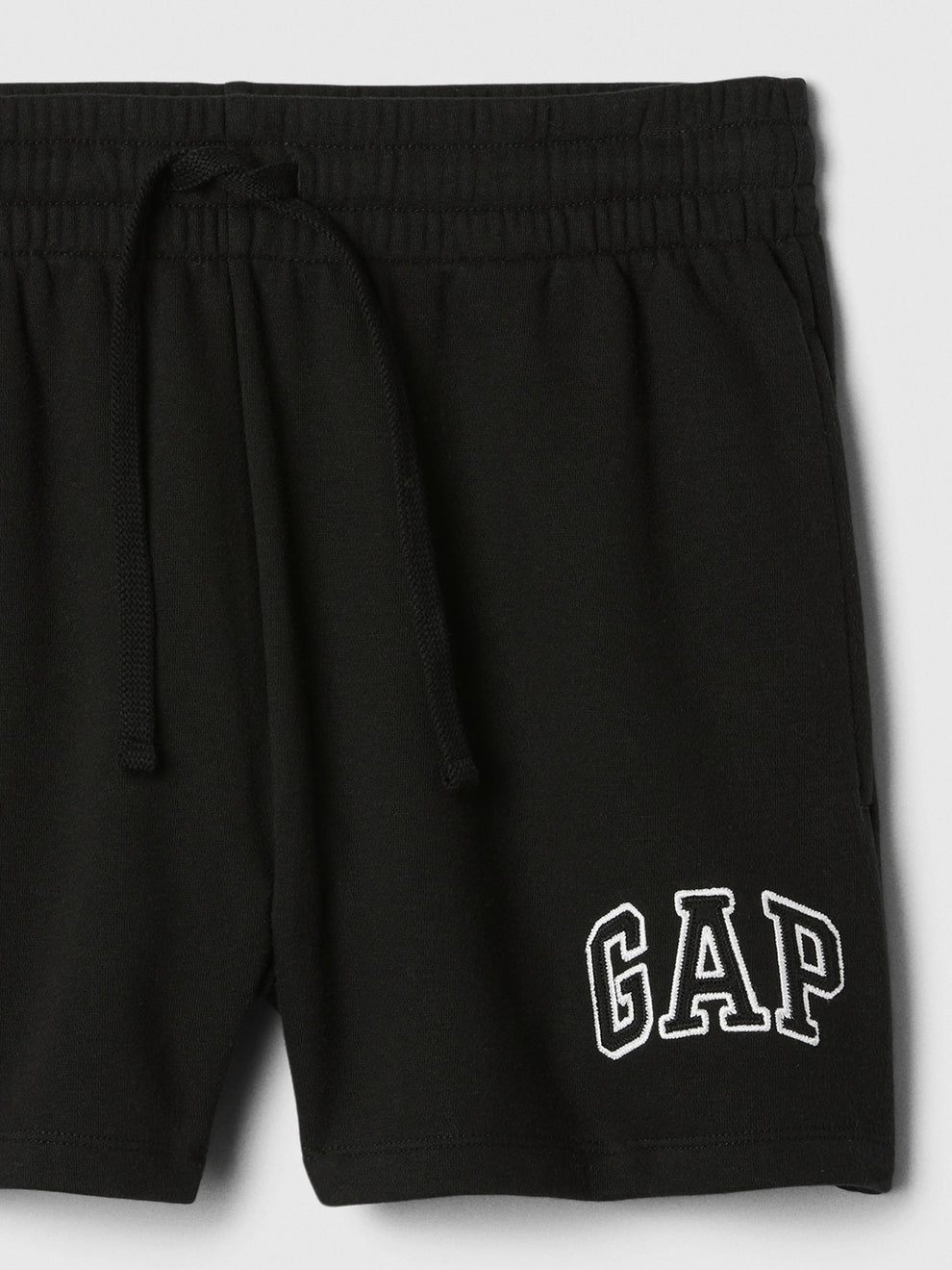 Gap Logo Shorts in true black, waistband and logo detail