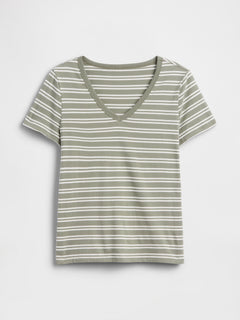 Gap Favorite V-Neck T-Shirt in Olive green stripe, product-only front view
