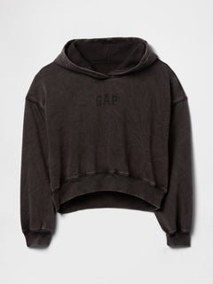 Gap VintageSoft Crop Logo Hoodie in Moonless night, product-only front view