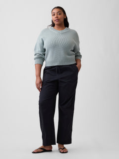 Gap Mid Rise Easy Barrel Khakis in Black moonless night, front view on a model