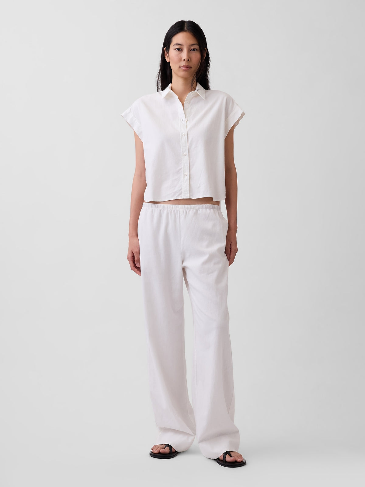 Linen-Blend Easy Wide-Leg Pants - New off white
