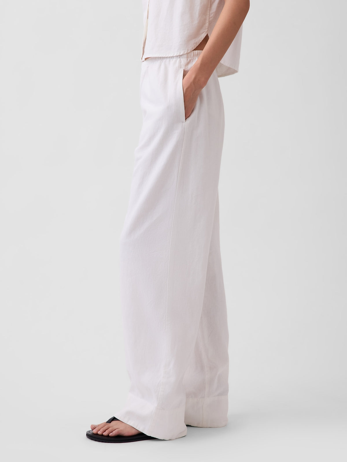 Linen-Blend Easy Wide-Leg Pants - New off white