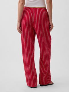 Linen-Blend Easy Wide-Leg Pants - Red & blue stripe