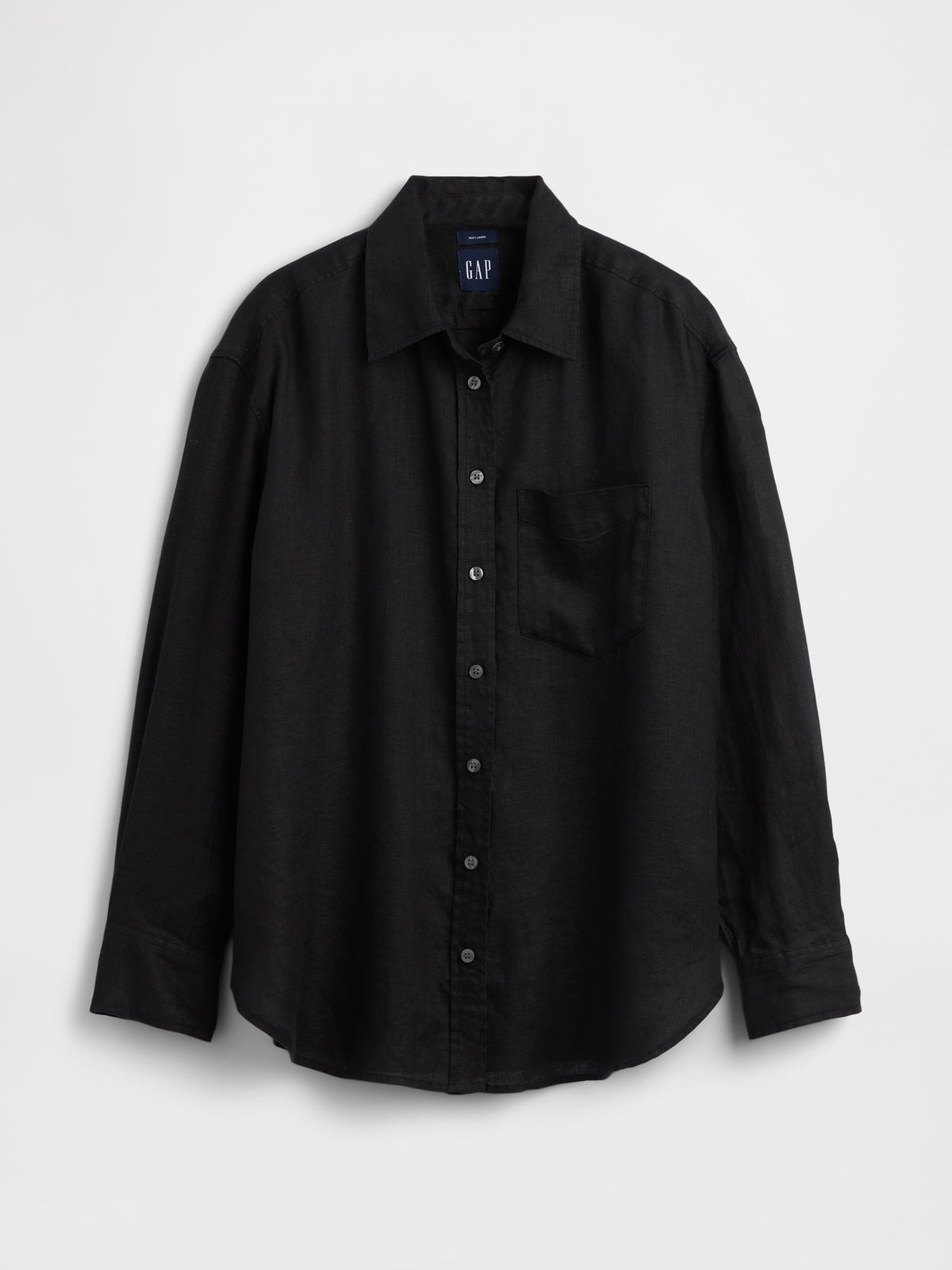 Gap 100% Linen Oversized Shirt in Black, product-only front view