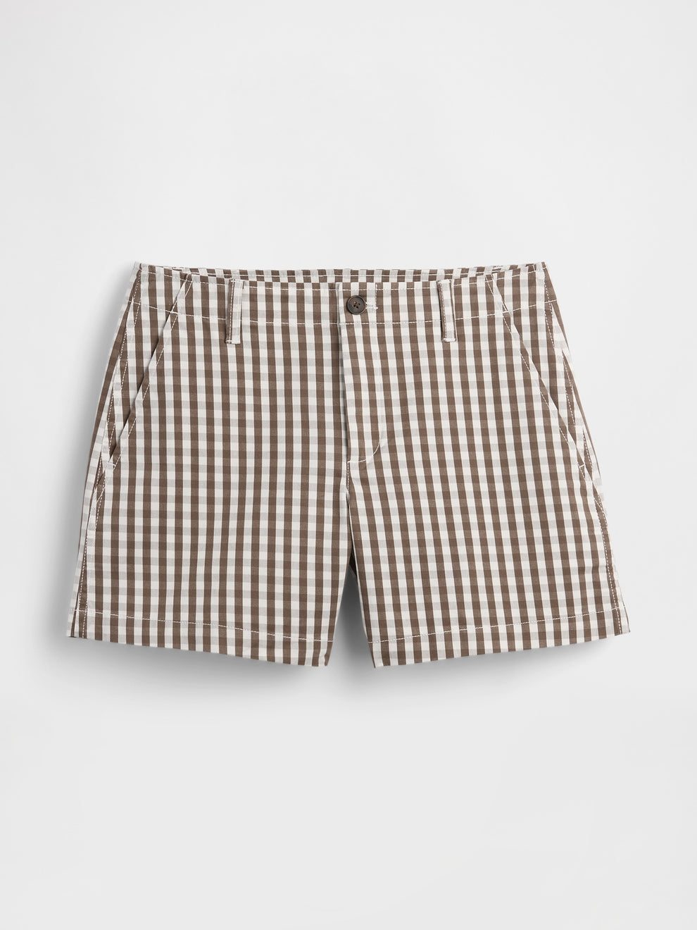 Gap 5" Mid Rise Downtown Khaki Shorts in Brown gingham, product-only front view