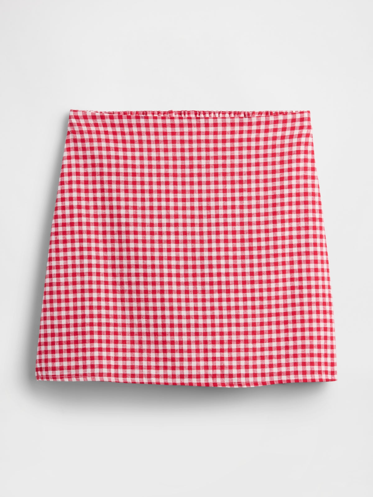 Linen-Blend Pull-On Mini Skirt in Red Gingham — product-only front view