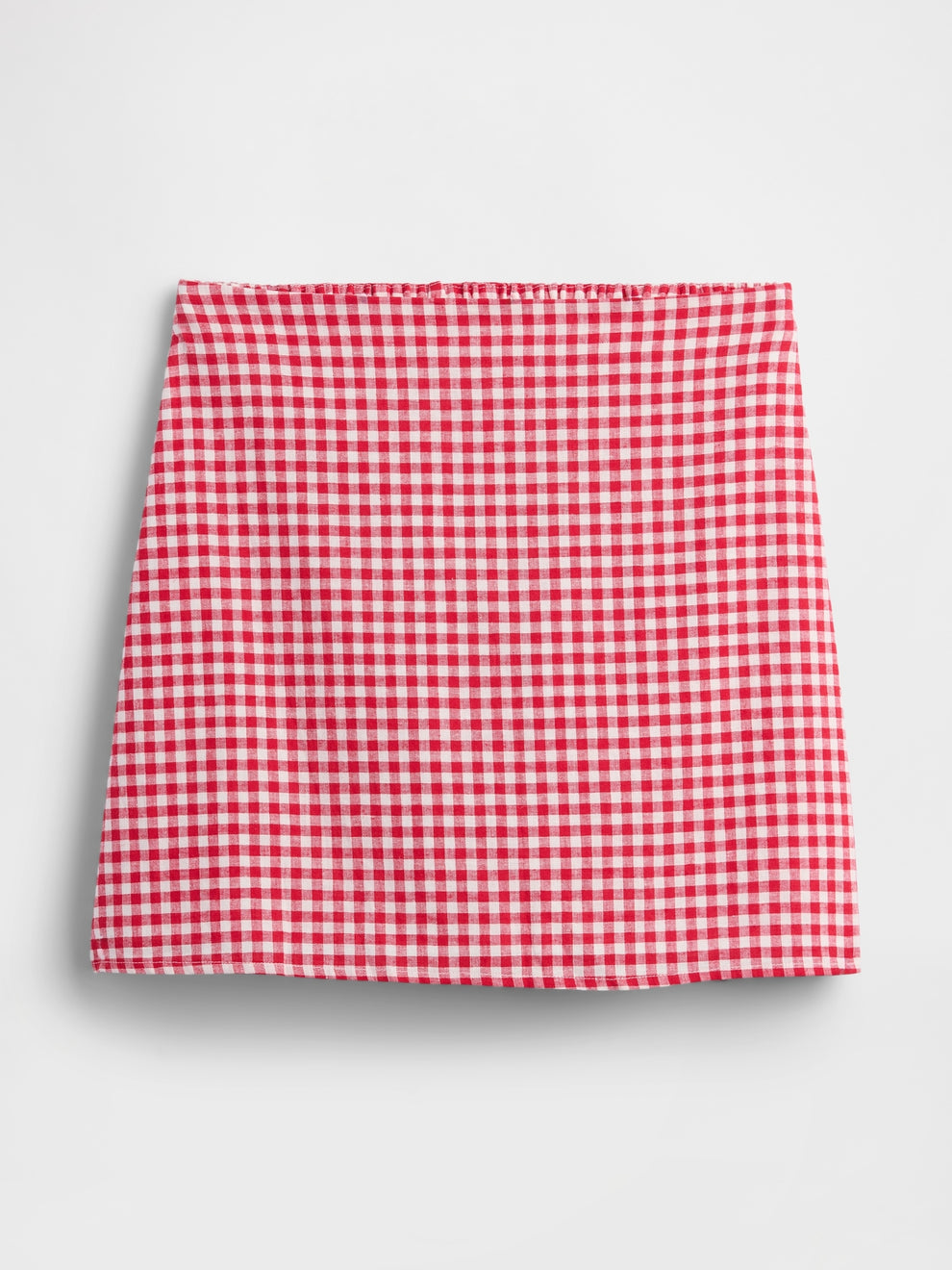Linen-Blend Pull-On Mini Skirt in Red Gingham — product-only front view