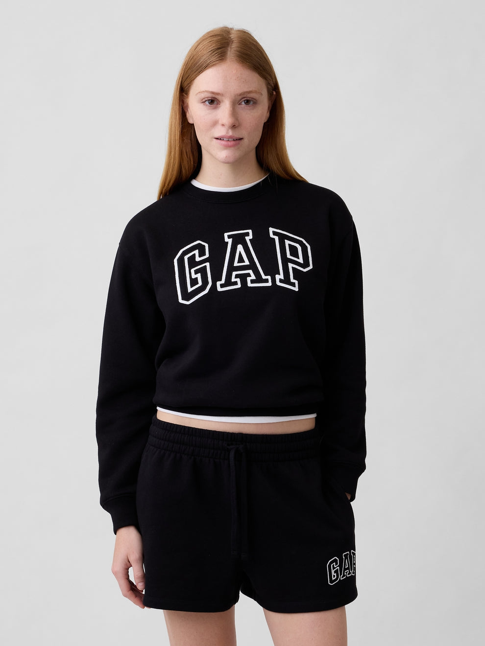Gap Logo Sweatshirt in Black, front view on a model