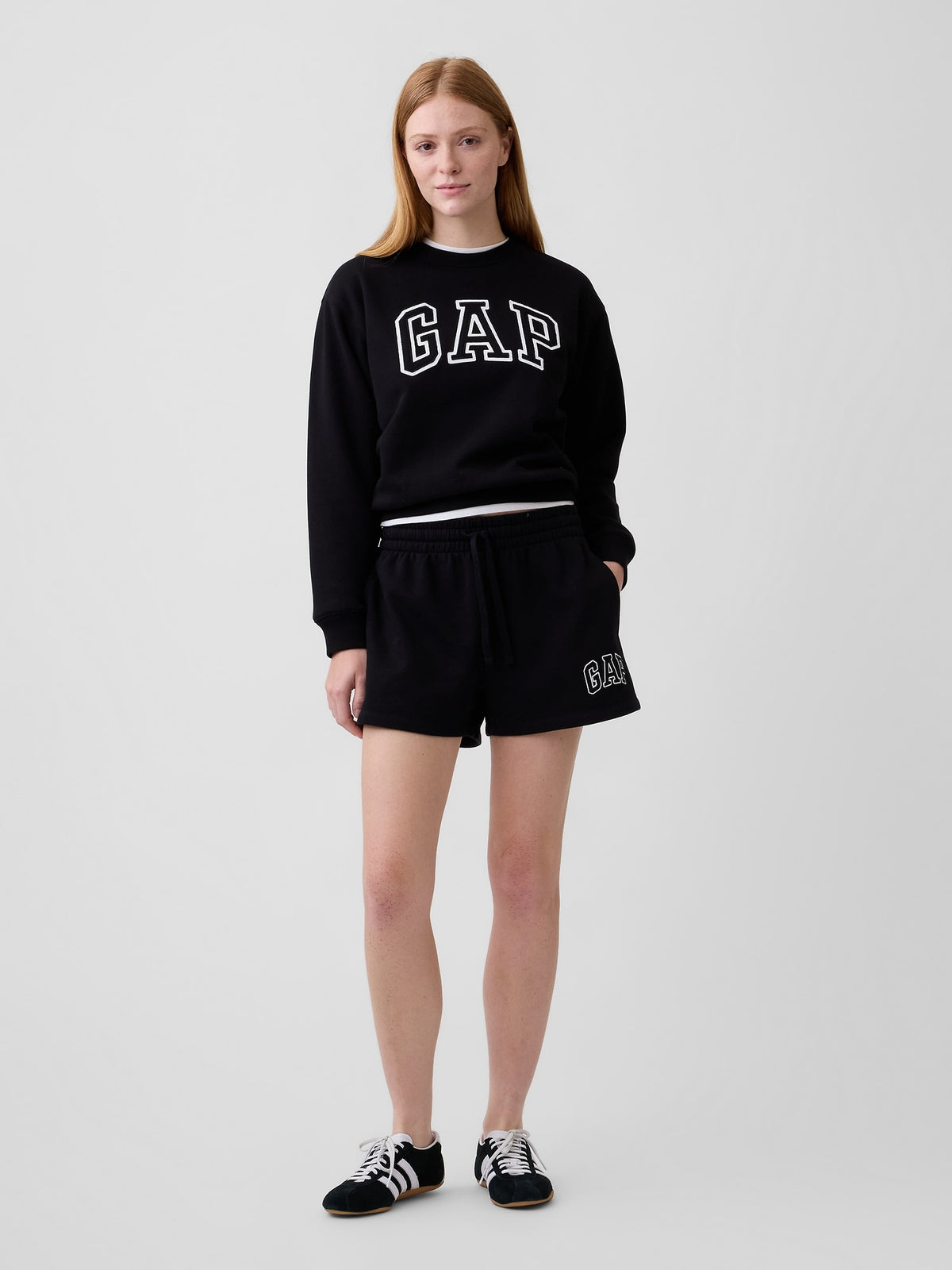 Gap Logo Sweatshirt in Black, full-length view on a model