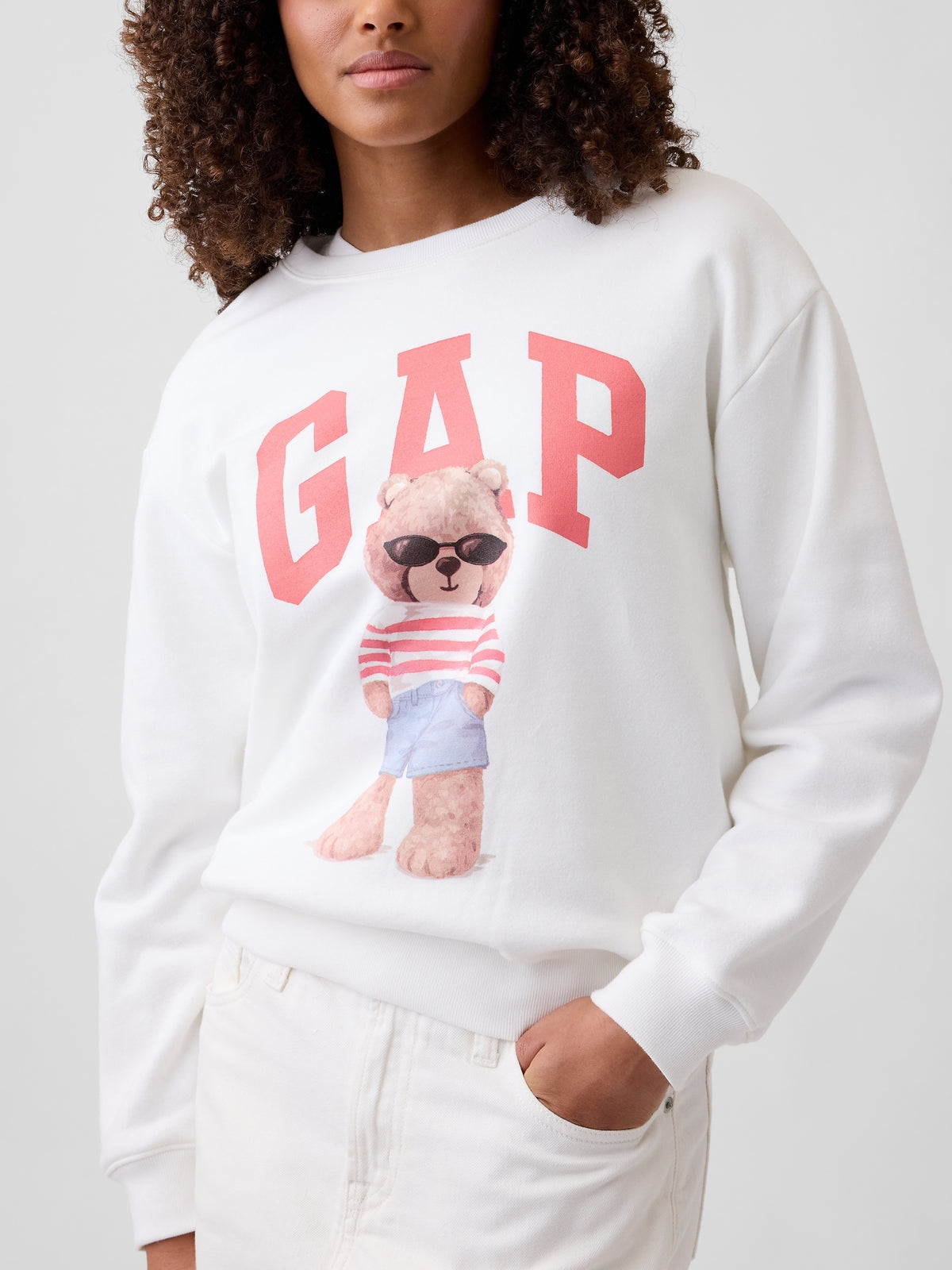 Gap Logo Sweatshirt in White pink bear, bear graphic detail