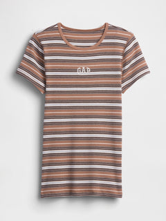 Modern Rib Gap Logo T-Shirt in brown stripe, product-only front view