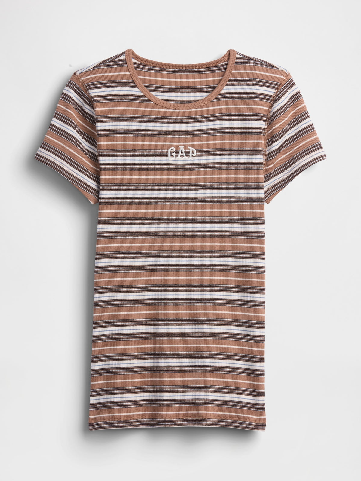Modern Rib Gap Logo T-Shirt in brown stripe, product-only front view