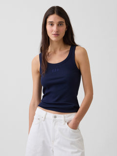 Rib Gap Logo Tank Top in dark night, front view on a model