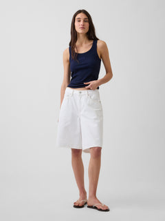 Rib Gap Logo Tank Top in dark night, full-length view on a model