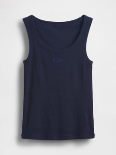Rib Gap Logo Tank Top in dark night, product-only front view