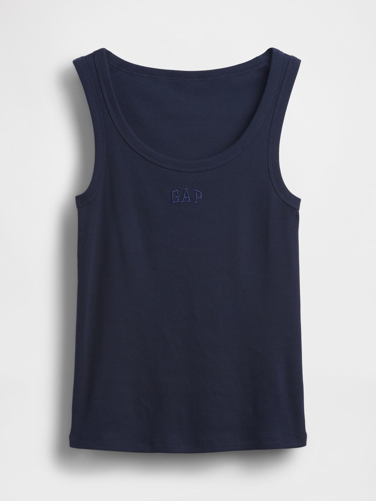 Rib Gap Logo Tank Top in dark night, product-only front view