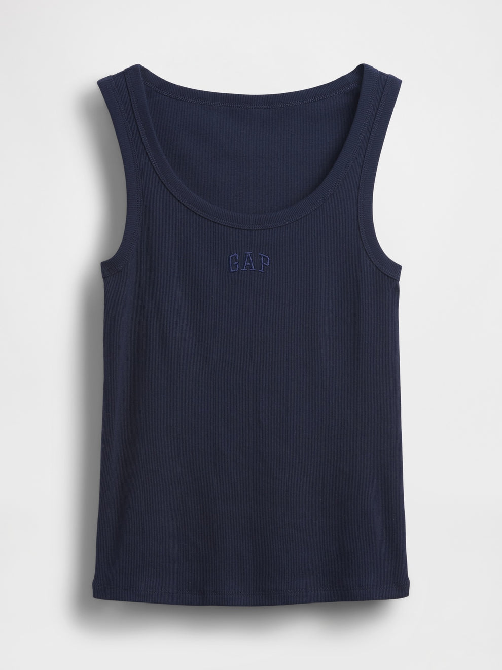 Rib Gap Logo Tank Top in dark night, product-only front view