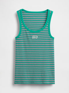Rib Gap Logo Tank Top in green stripe, product-only front view