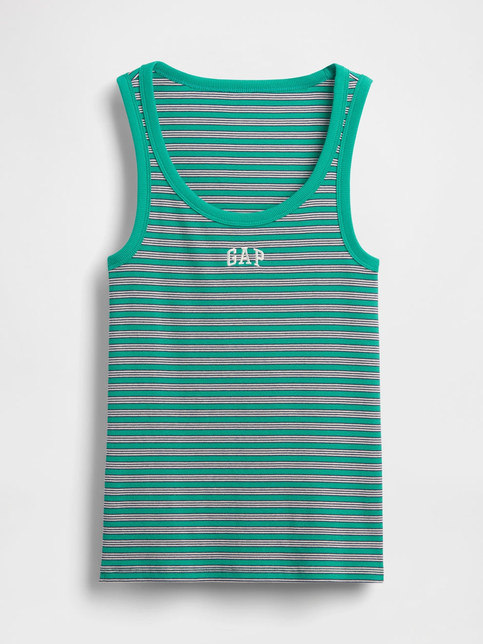 Rib Gap Logo Tank Top in green stripe, product-only front view