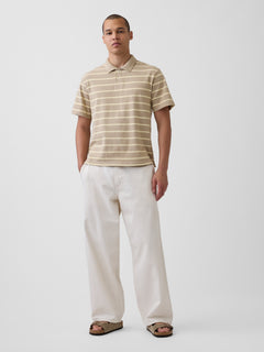 Relaxed Pique Polo - Khaki tan stripe