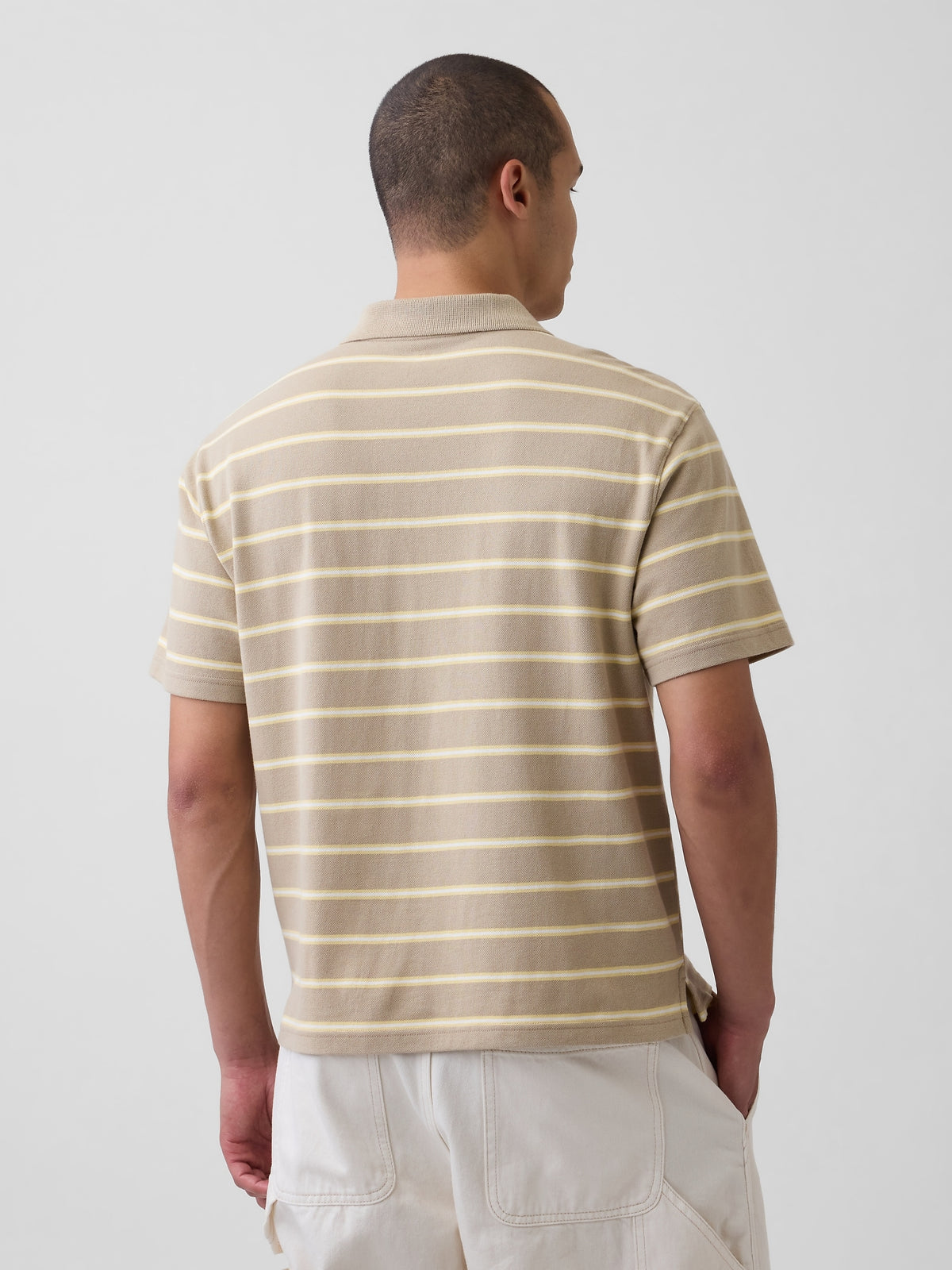 Relaxed Pique Polo - Khaki tan stripe