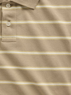 Relaxed Pique Polo - Khaki tan stripe