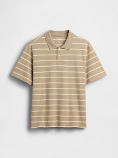 Relaxed Pique Polo - Khaki tan stripe