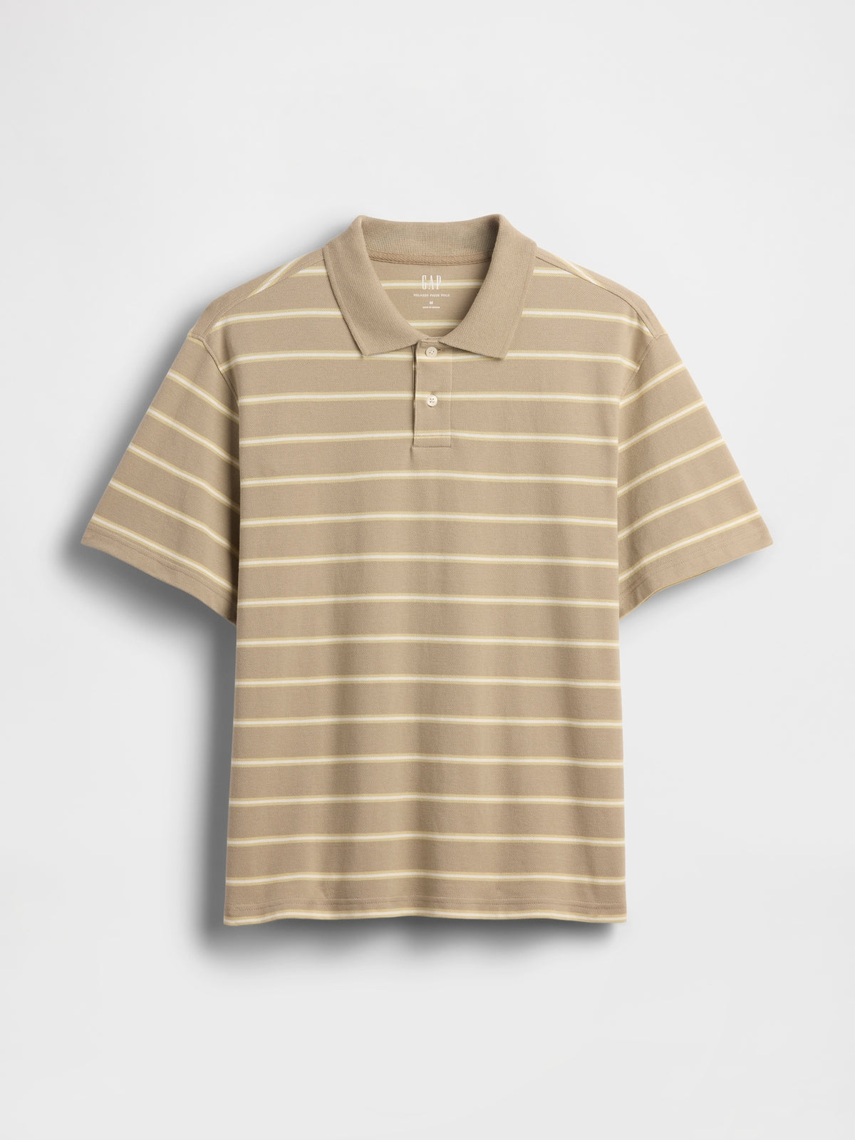 Relaxed Pique Polo - Khaki tan stripe