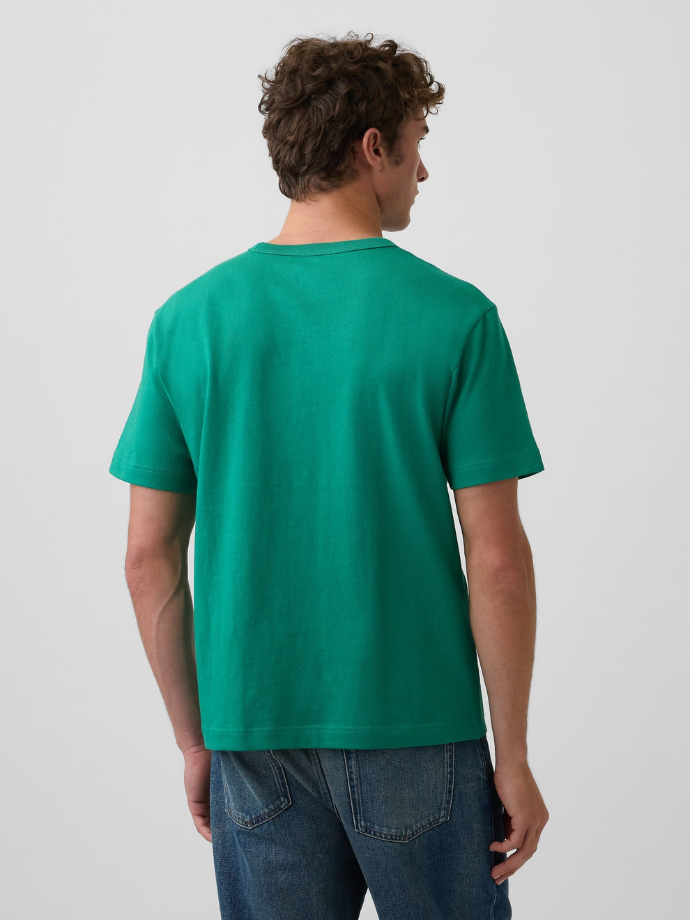Gap Adult Heavyweight Relaxed Logo T-Shirt in green shade, back view on a model