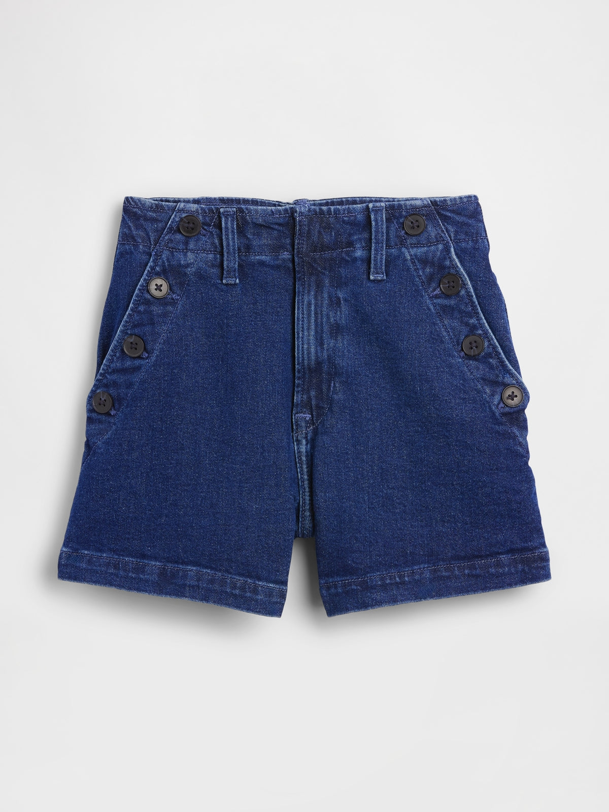 Gap 3.5" High Rise Sailor Relaxed Straight Denim Shorts in Dark wash, product-only front view
