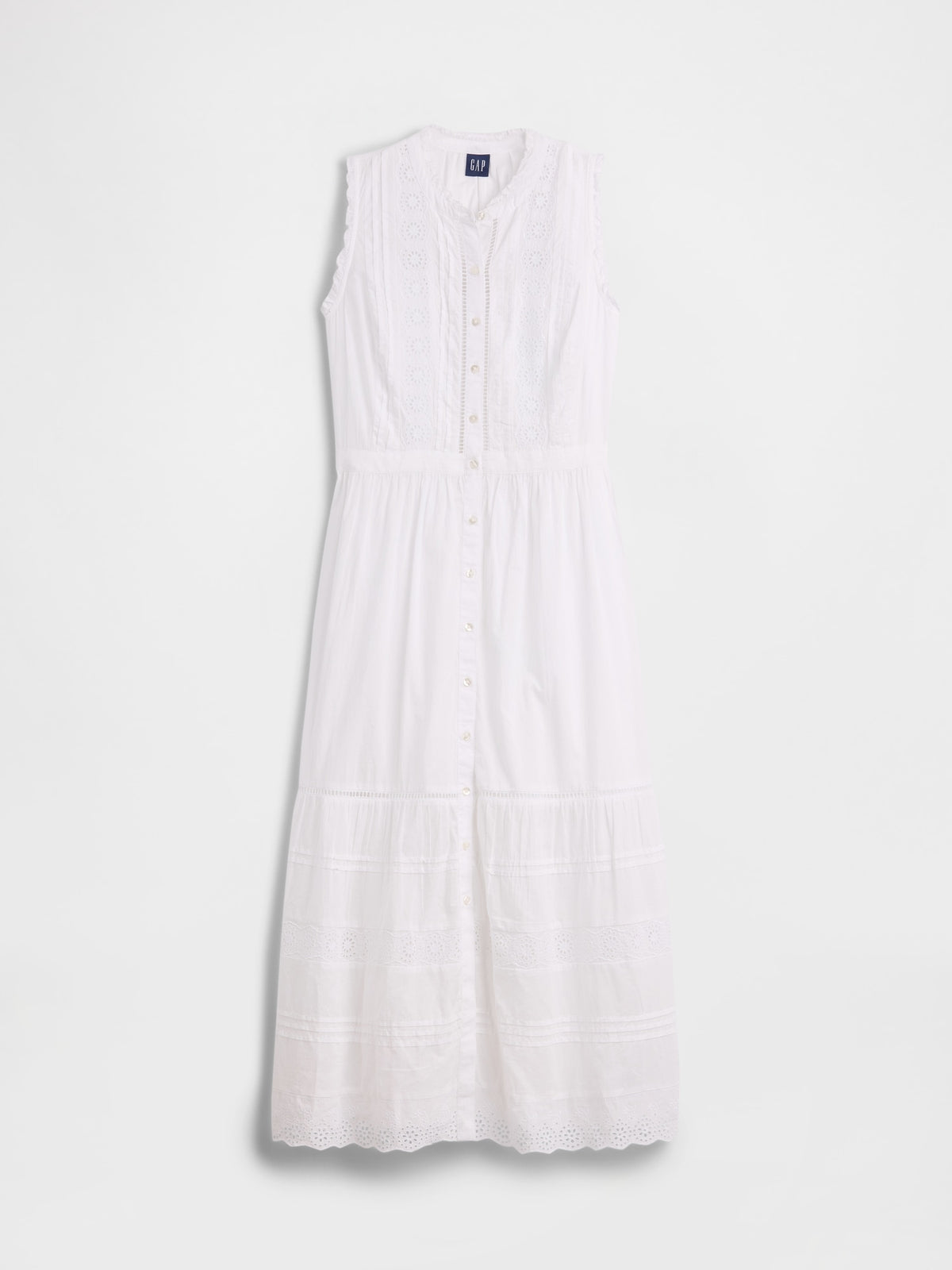 Gap Lace-Trim Tiered Midi Shirtdress in Fresh white, product-only front view