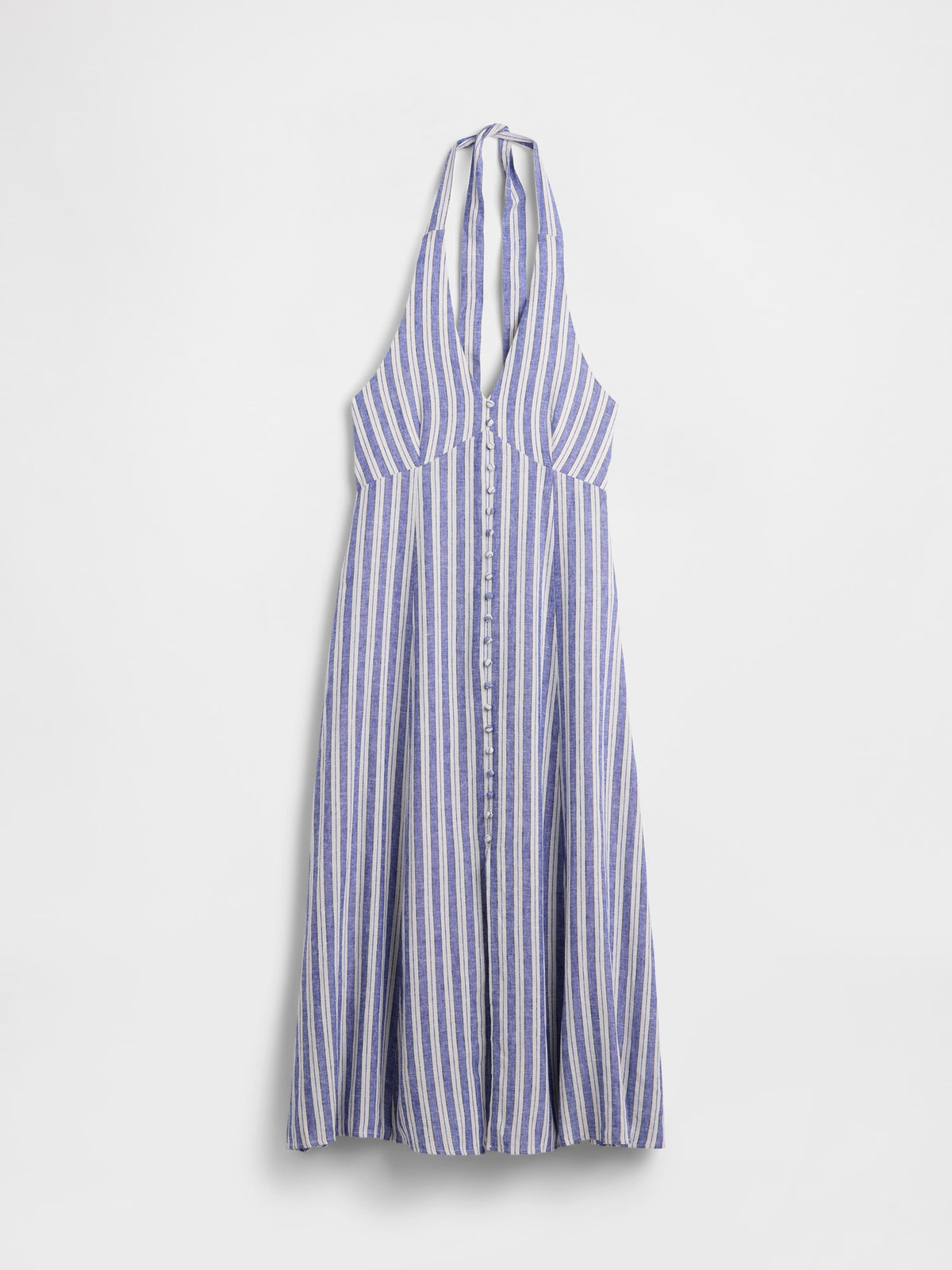 Gap Linen-Blend Halter Maxi Dress in Blue stripe, product-only front view