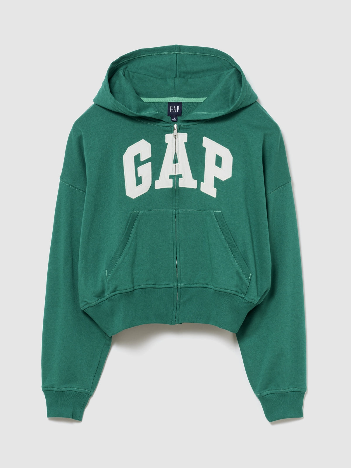 French Terry Oversized Gap Logo Zip Hoodie in baize green, product-only front view