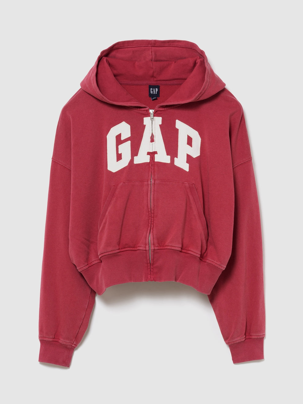 French Terry Oversized Gap Logo Zip Hoodie in chakra red, product-only front view