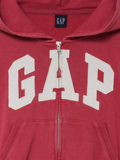 French Terry Oversized Gap Logo Zip Hoodie in chakra red, zip and logo detail