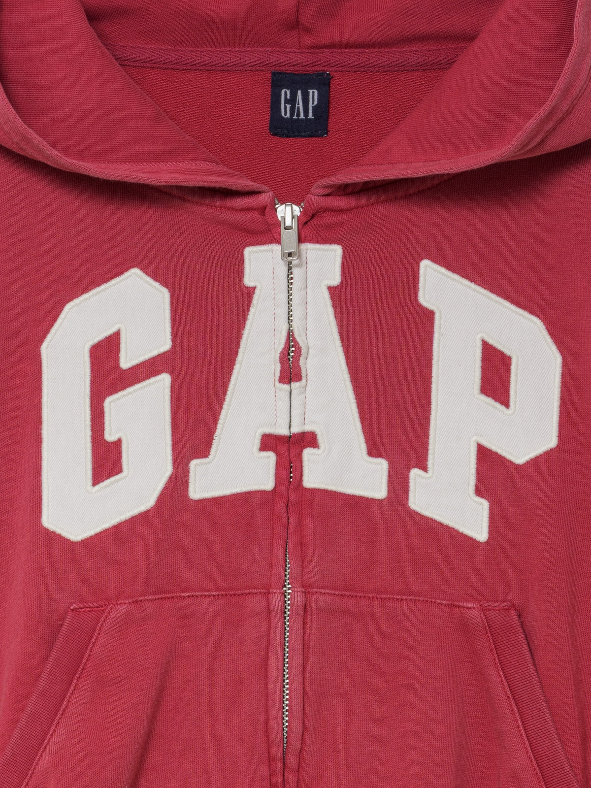 French Terry Oversized Gap Logo Zip Hoodie in chakra red, zip and logo detail