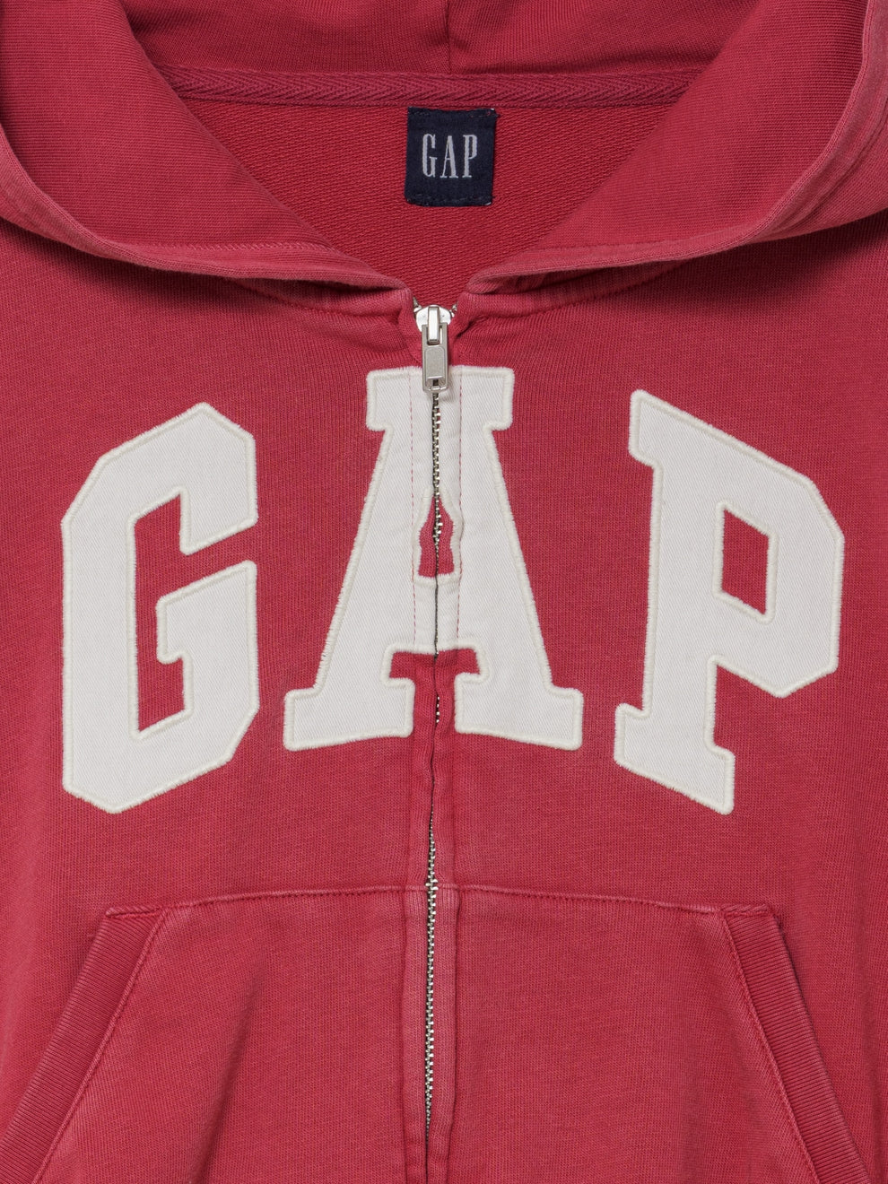 French Terry Oversized Gap Logo Zip Hoodie in chakra red, zip and logo detail