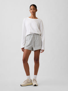 Gap Relaxed Stripe French Terry Shorts in Grey, full-length view on a model