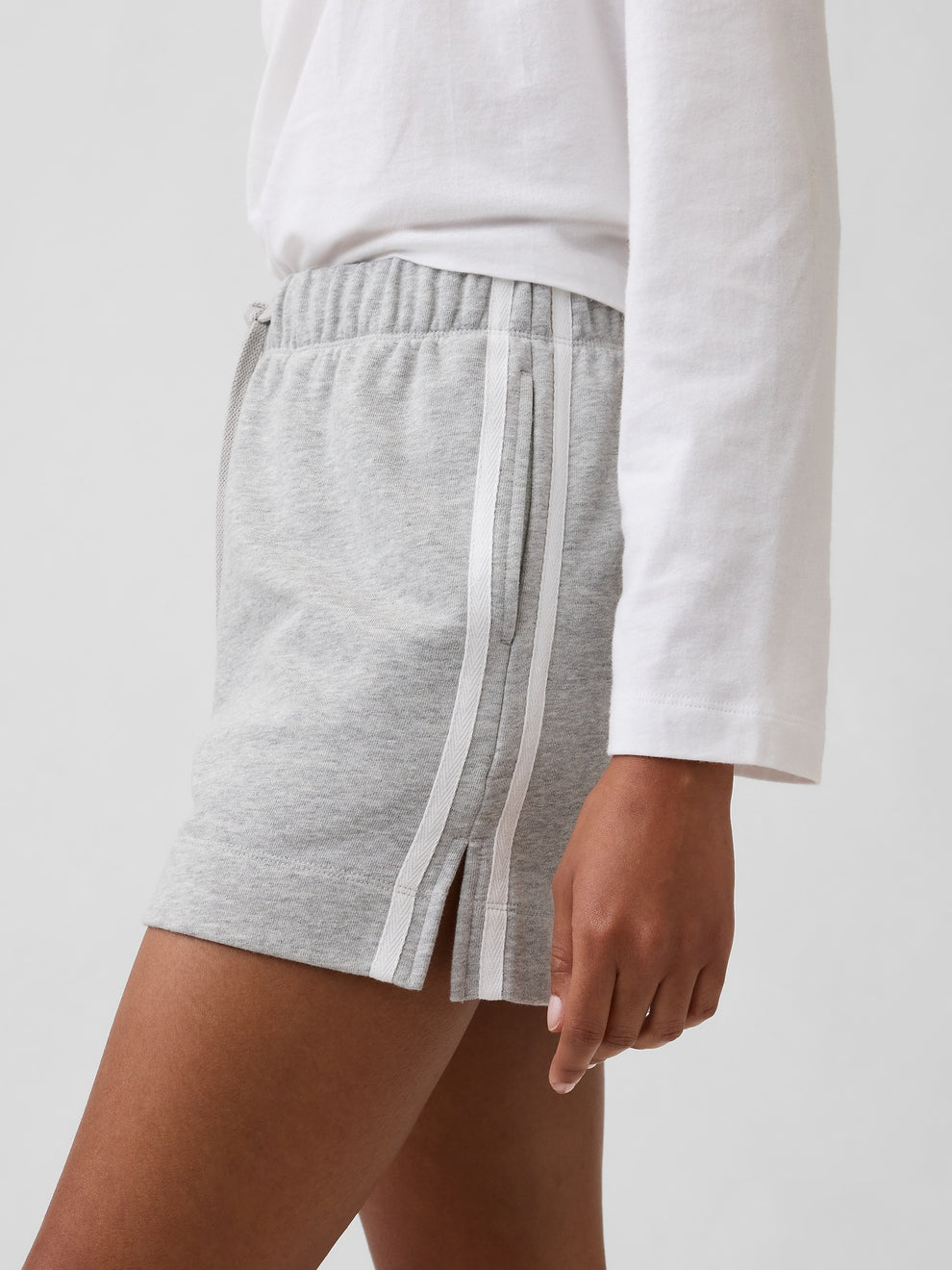Gap Relaxed Stripe French Terry Shorts in Grey, side stripe detail