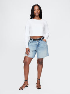 8" Mid Rise '90s Loose Denim Bermuda Shorts - Light indigo destroy
