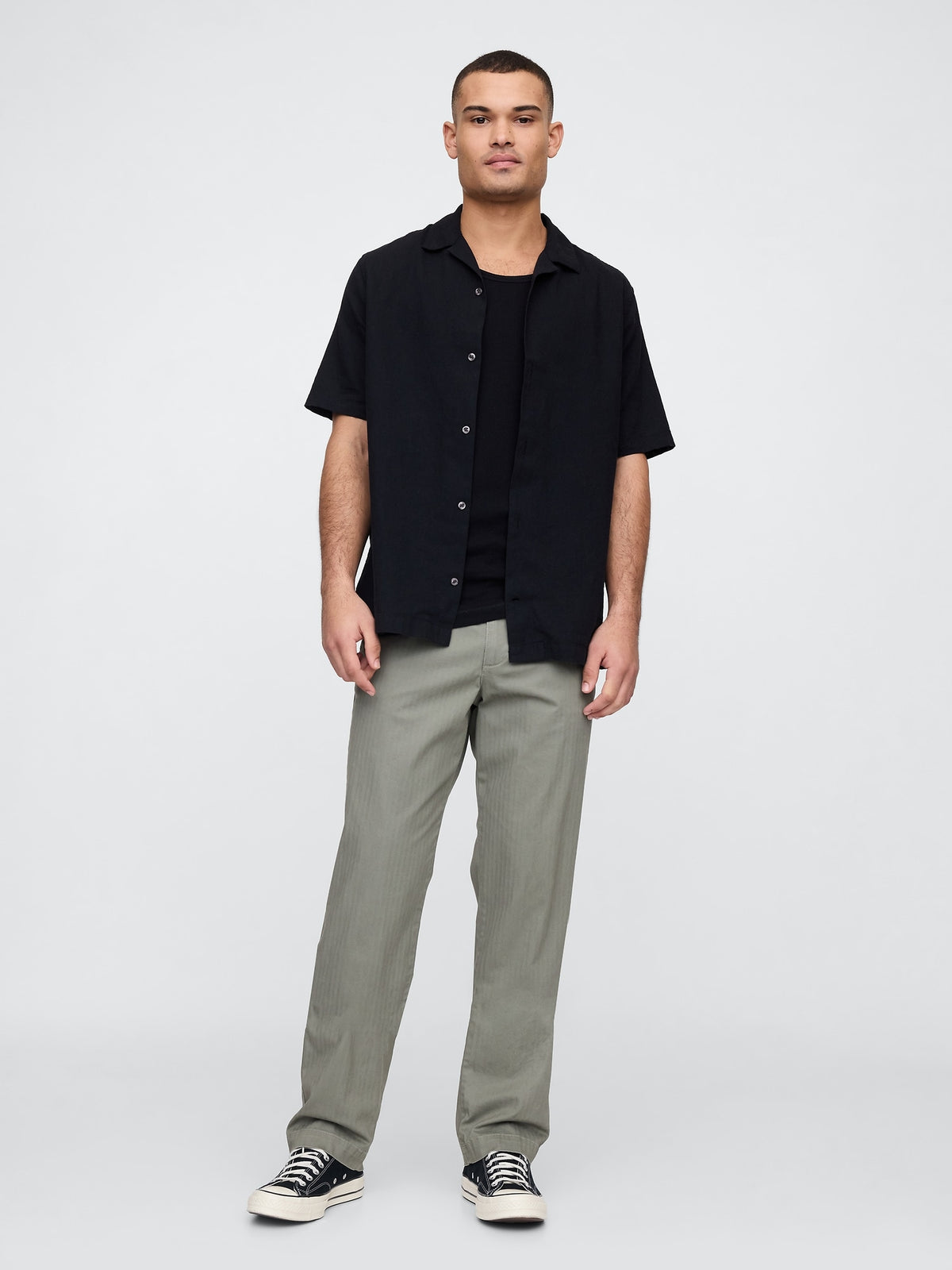 Linen-Blend Vacay Shirt in Standard Fit - black