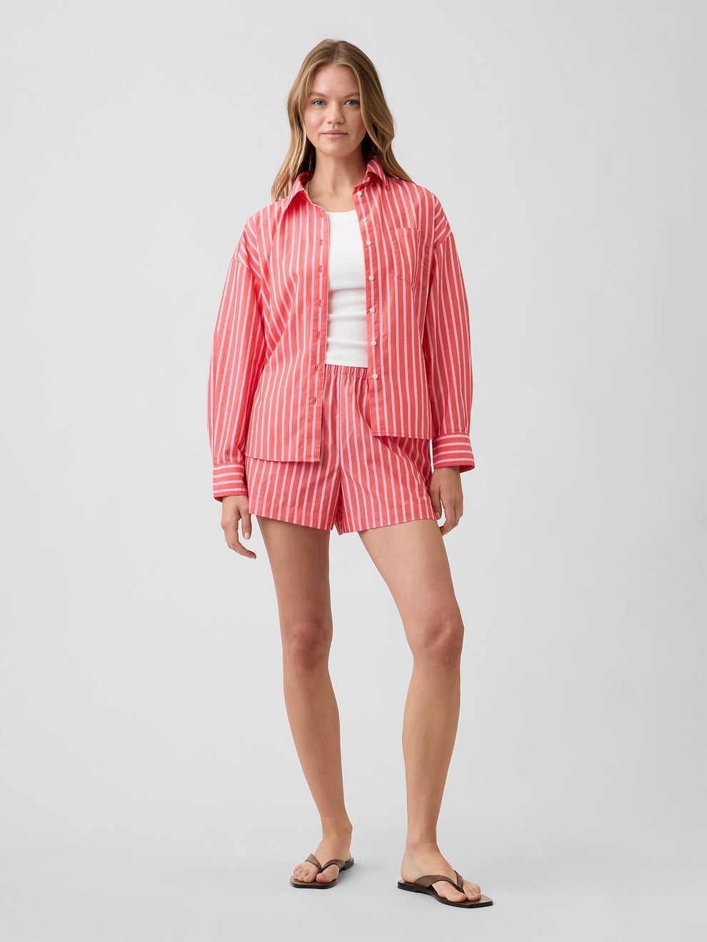 Oversized Shirt in Poplin - Hot red