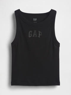 Ribbed Gap Logo Cropped Tank Top - BLACK
