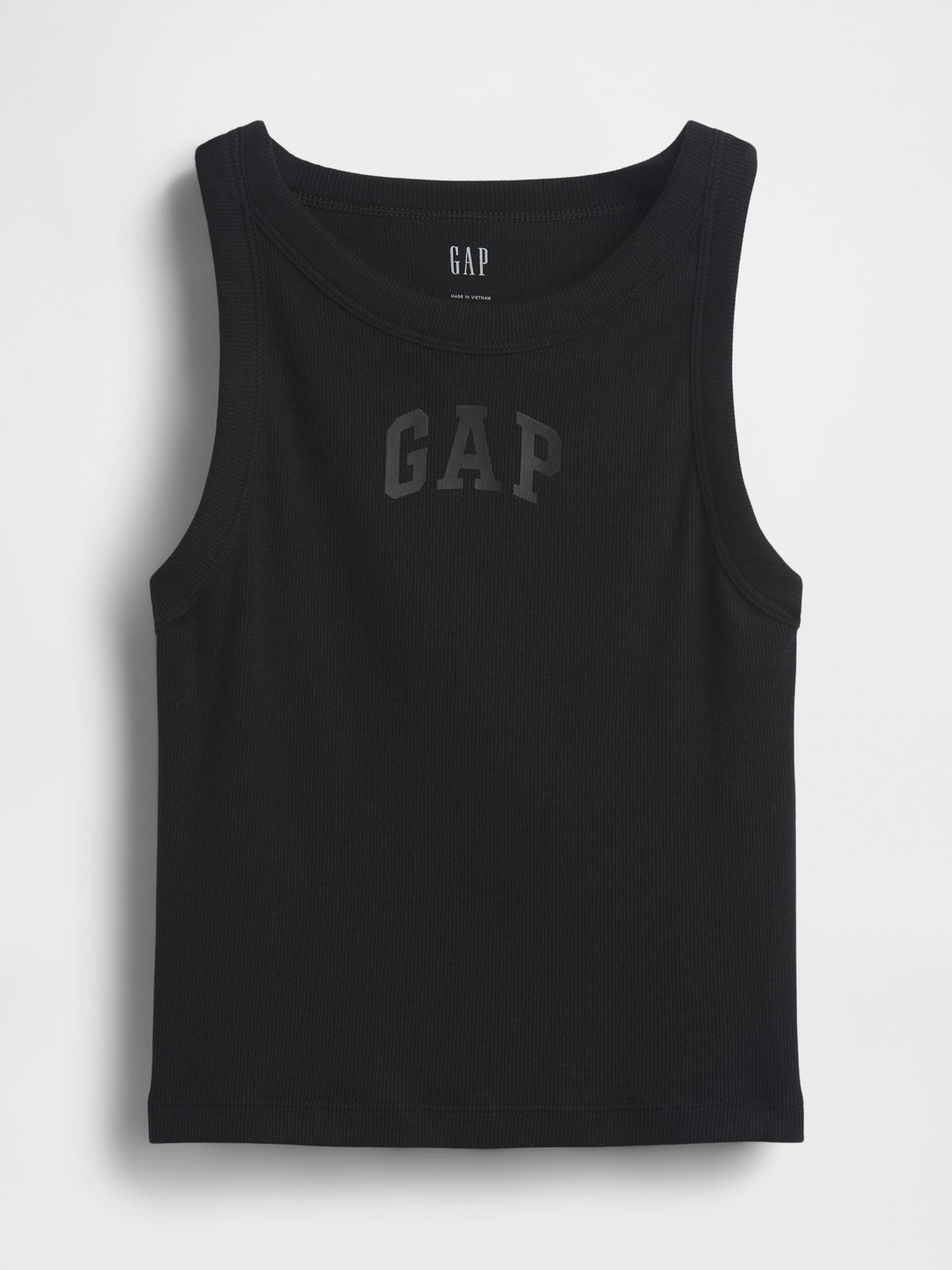 Ribbed Gap Logo Cropped Tank Top - BLACK
