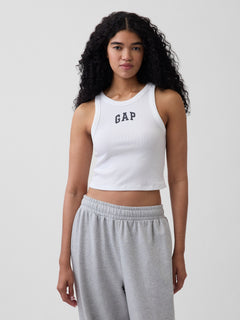 Ribbed Gap Logo Cropped Tank Top - white